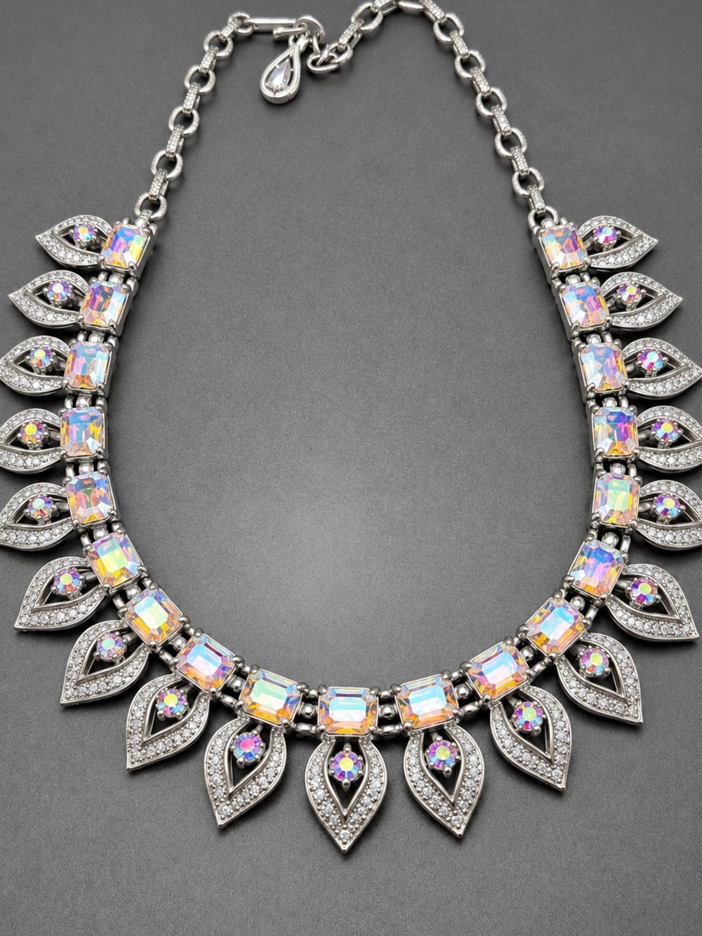 Vintage Coro Aurora Crystal Statement Necklace - Silver